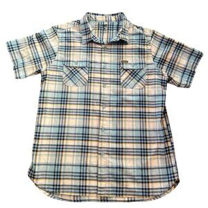 Caterpillar Short Sleeve Shirt Men's Size XL Blue White Plaid CAT Work Shirt Thi